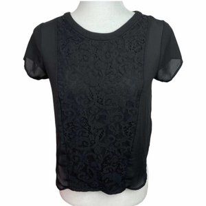 𝅺Guess Women’s Black Sheer W Lace Front Top XS